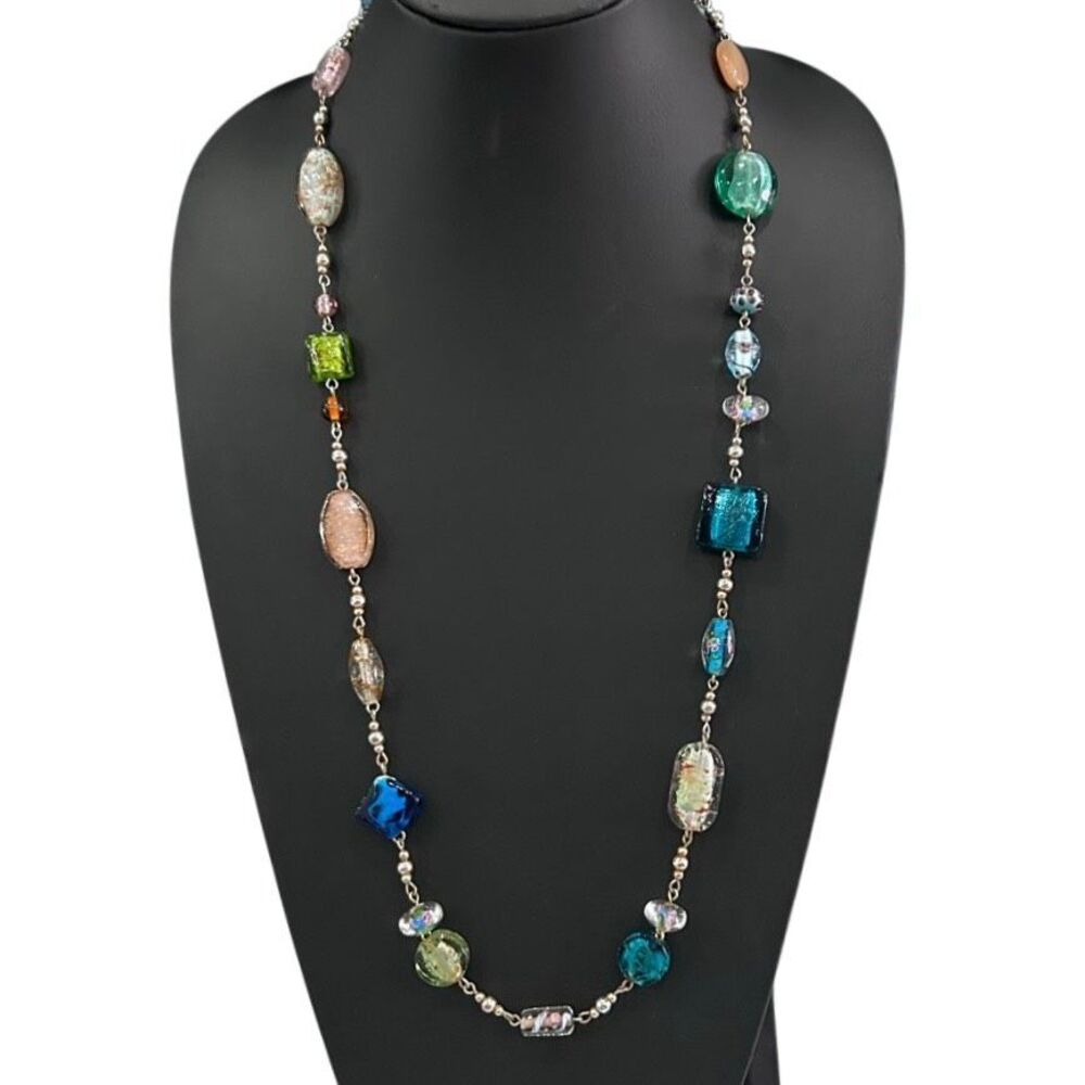 Vtg Premier Designs Venetian Beaded Necklace Women's 31" Multicolor Glass Bead